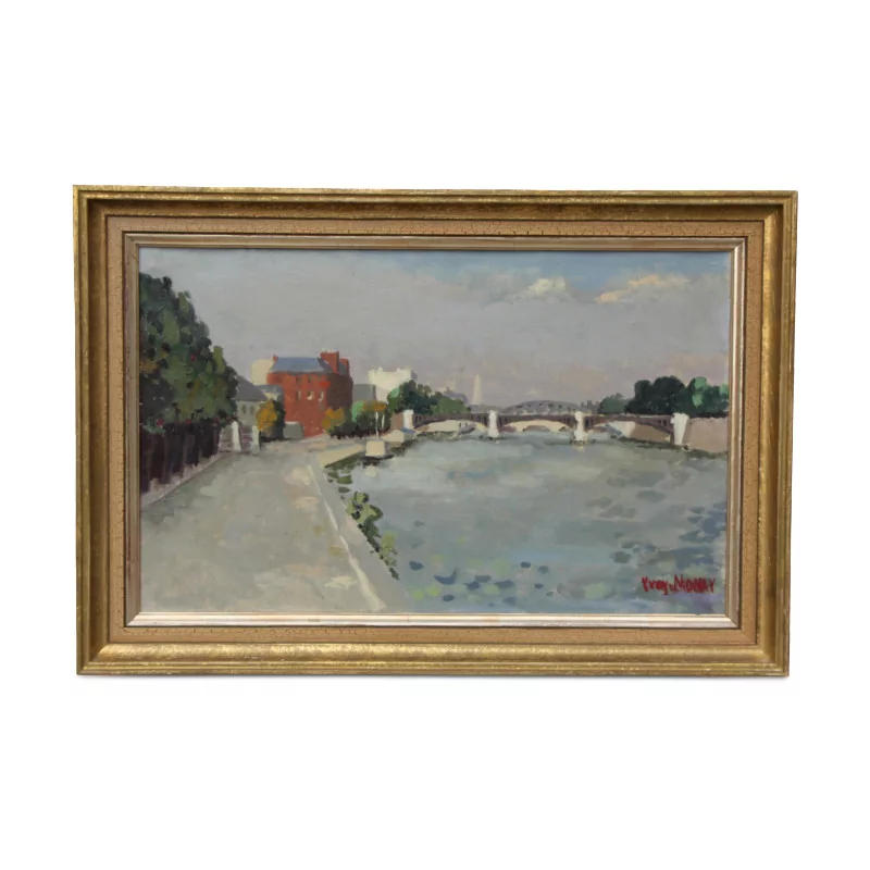 An oil on canvas \"Quai de Passy\" signed Yvon Monay - Moinat - Painting - Navy