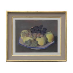 An oil on canvas \"Apples and grapes\" by Italo de Grand