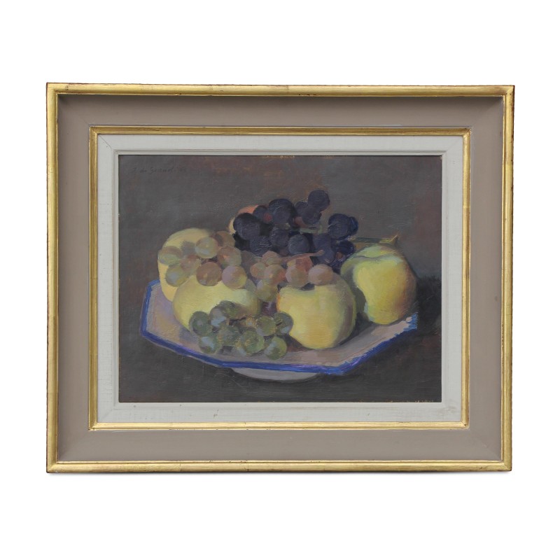 葡萄　桃　油彩画肉筆　静物画　作者時代不明 葡萄桃油彩画肉筆静物画作者時代不明