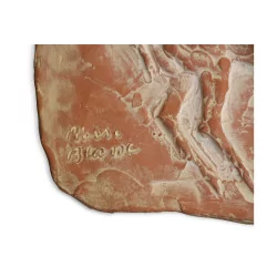 A \"Horseman\" terracotta bas-relief signed Pierre Blanc