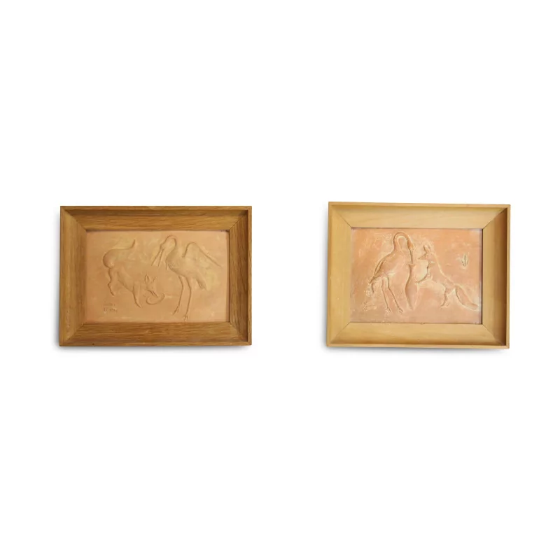 Ein Paar Flachreliefs, signiert von Pierre Blanc - Moinat - Wanddekorationen, Hängekonsolen