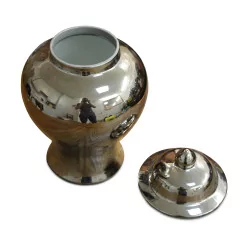 A chrome plated porcelain herb pot