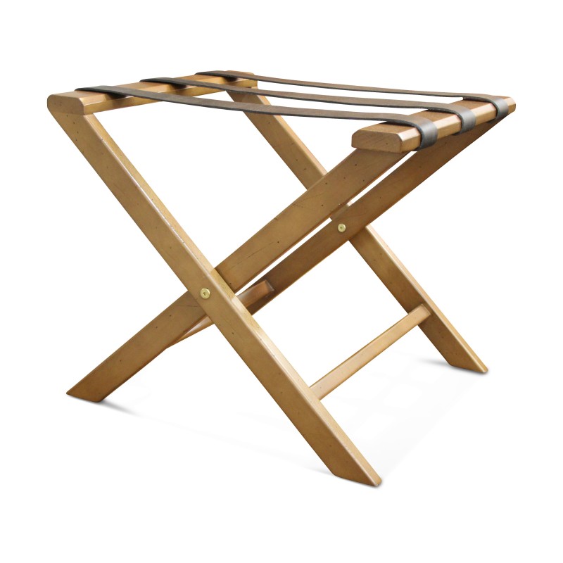 Un porte valise en bois avec lanière en cuir - Moinat - Accessoires de décoration Un porte valise en bois avec lanière en cuir - Moinat - Accessoires de décoration