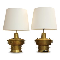 A pair of Samovars lamps with beige lampshades