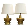 Ein Paar Samowar-Lampen mit beigen Lampenschirmen - Moinat - Tischlampen