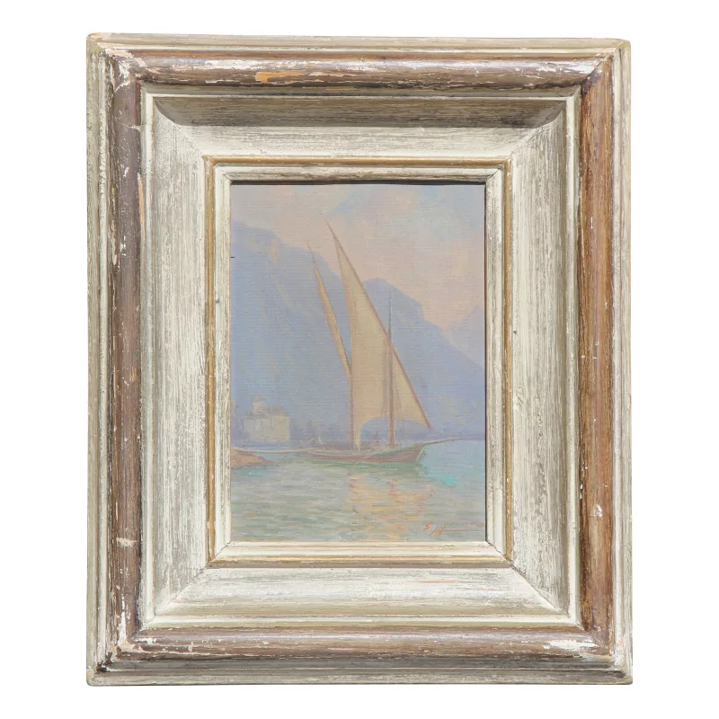 A \"Barque du Léman\" painting by Ernest Meinen - Moinat - Painting - Navy