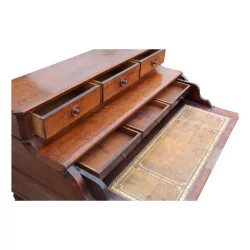 A walnut secretary desk, turned legs, five drawers