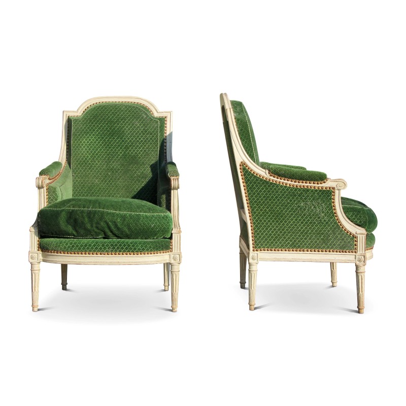 Paire de bergère Louis XVI en hêtre - Moinat - Fauteuils Paire de bergère Louis XVI en hêtre - Moinat - Fauteuils