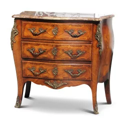 Louis XV style children's chest of drawers, 3 drawers, mounted marquetry