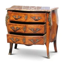 Louis XV style children's chest of drawers, 3 drawers, mounted marquetry
