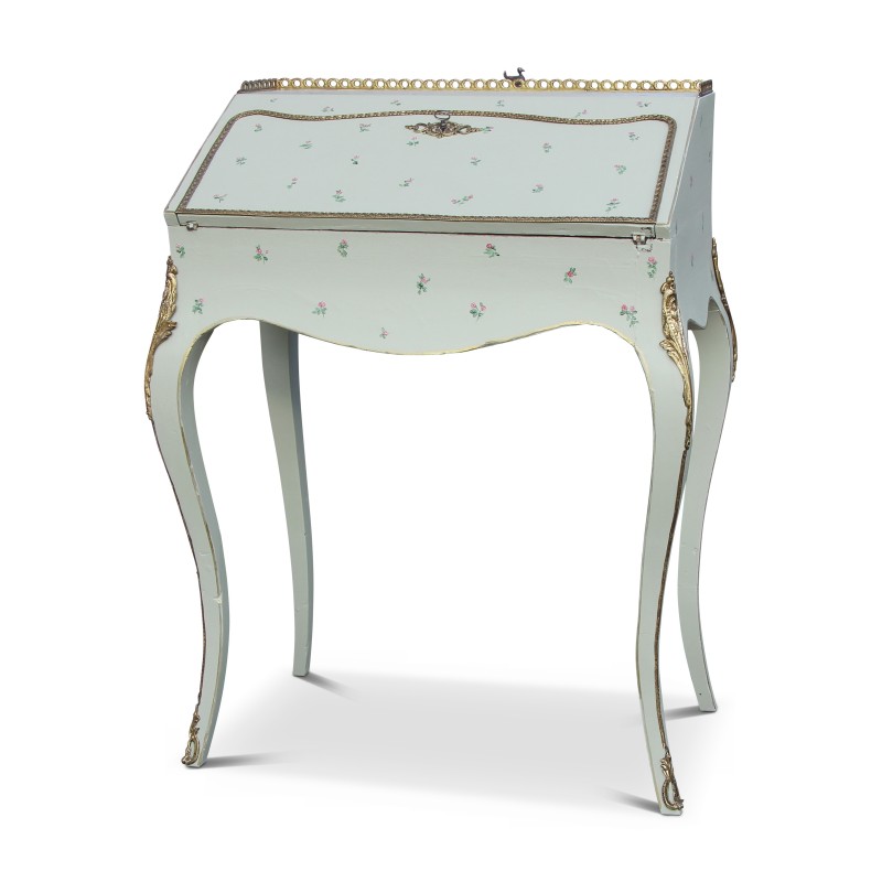 彩绘木纹和花卉图案的驴桌 - Moinat - Desks : cylinder, leaf, 写字桌 彩绘木纹和花卉图案的驴桌 - Moinat - Desks : cylinder, leaf, 写字桌