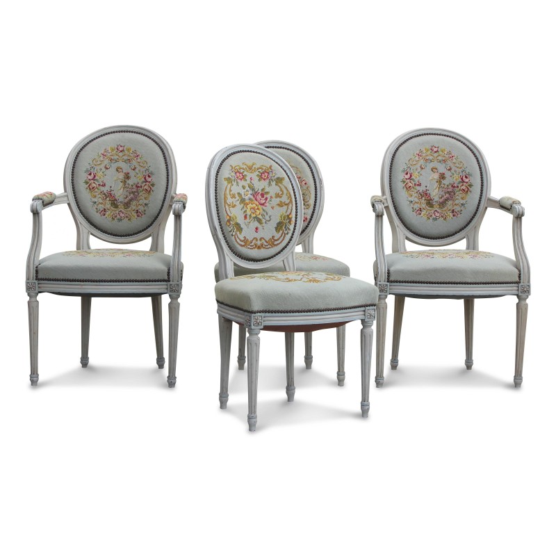 Ein Satz grau lackierter Louis XVI-Sitze - Moinat - Ensembles Ein Satz grau lackierter Louis XVI-Sitze - Moinat - Ensembles