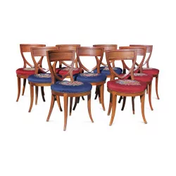 A set of nine seats in oak and mahogany