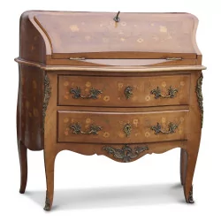 A richly inlaid cylindrical desk