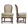 A pair of beech seats covered in beige fabric - Moinat - Armchairs