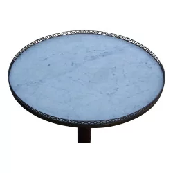 A small round tripod table, mahogany, marble top