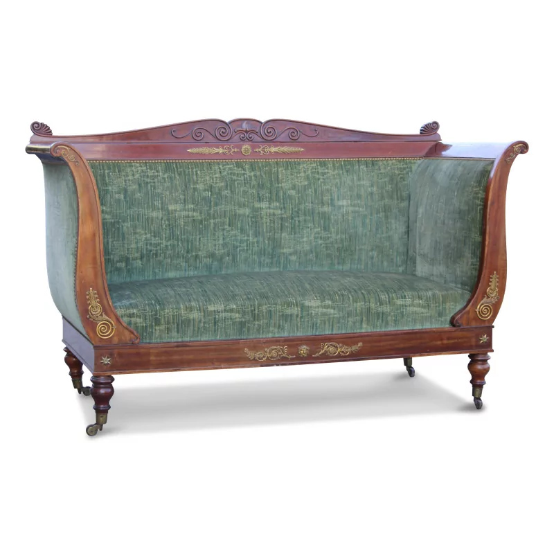 青铜装饰、天鹅绒覆盖的木制沙发 - Moinat - 沙发
