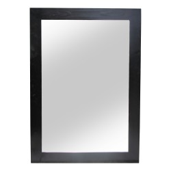 A mirror with a black painted wooden frame