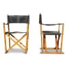 A pair of oak and stitched leather seats - Moinat - Chairs