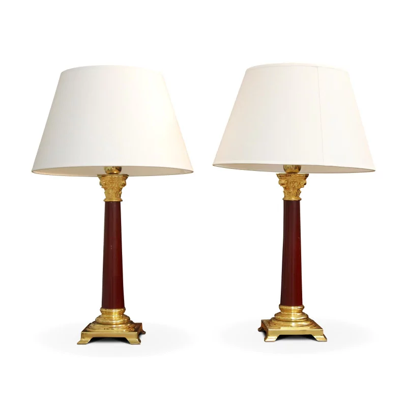 Une paire de luminaire lampes colonne sang de boeuf - Moinat - Lampes de table