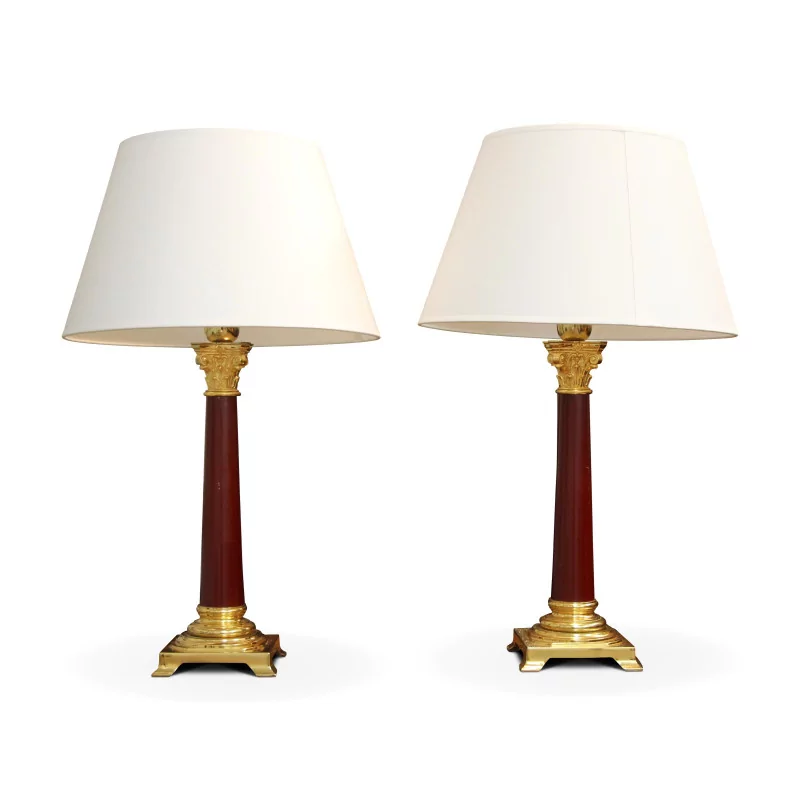 A pair of oxblood column lamps - Moinat - Table lamps