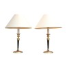 Une paire de bougeoirs en bronze électrifiées - Moinat - Lampes de table