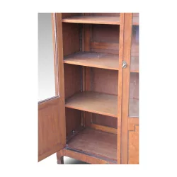 A glazed wooden marquetry shelf, glass doors