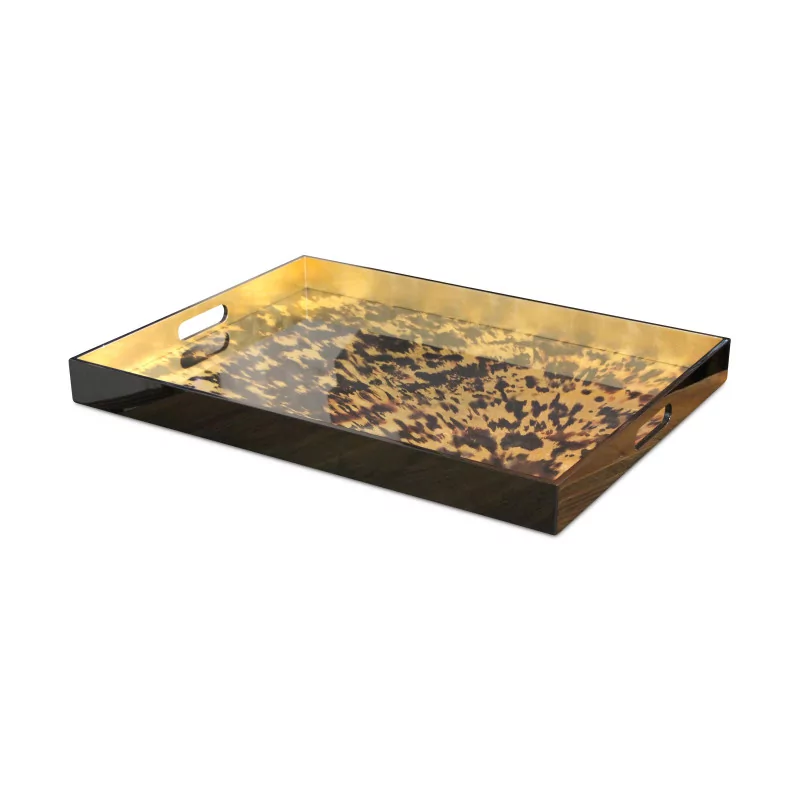 Ein schwarz und gold lackiertes Serviertablett - Moinat - Platten