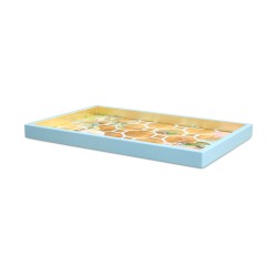 Ein blau-goldenes, mit Coliris lackiertes Serviertablett