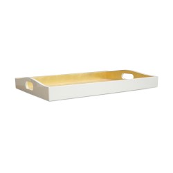 Ein lackiertes Serviertablett in den Farben Weiß und Gold