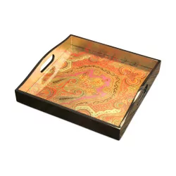 A lacquered serving tray, oriental motifs