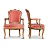 一对用粉红色织物覆盖的山毛榉座椅 - Moinat - 扶手椅