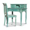 Un bureau avec chaise cannée couleur vert aqua - Moinat - Bureaux cylindre, à abattant, Secrétaires