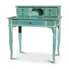 Un bureau avec chaise cannée couleur vert aqua - Moinat - Bureaux cylindre, à abattant, Secrétaires