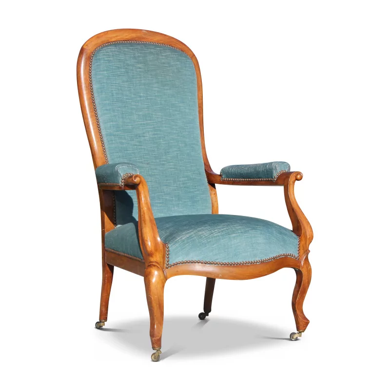 胡桃木、绿色马海毛天鹅绒面料的伏尔泰座椅 - Moinat - 扶手椅