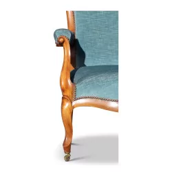 胡桃木、绿色马海毛天鹅绒面料的伏尔泰座椅