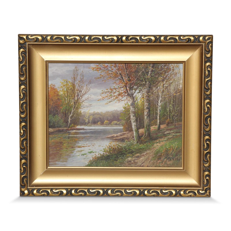 Une oeuvre "Bord de rivière" signé Surès - Moinat - Tableaux - Paysage Une oeuvre "Bord de rivière" signé Surès - Moinat - Tableaux - Paysage