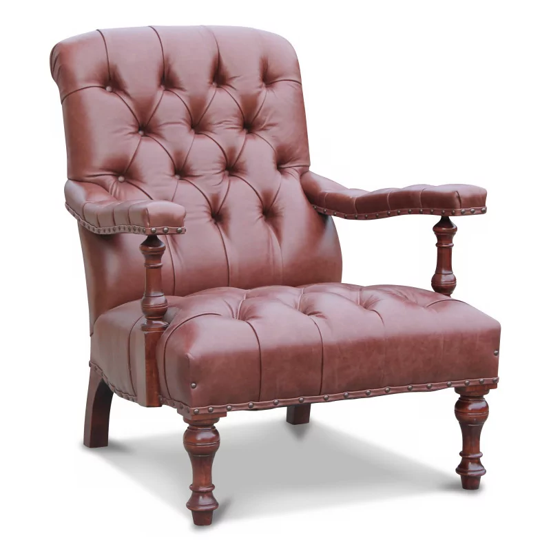A seat in English full-grain Havana leather - Moinat - Armchairs