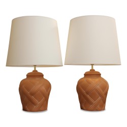 A pair of ceramic lighting fixtures, brown color