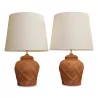 Une paire de luminaires en céramique, couleur marron - Moinat - Lampes de table