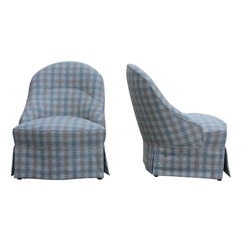 Ein Paar Sitze mit kariertem Stoffbezug - Moinat - Armlehnstühle, Sesseln