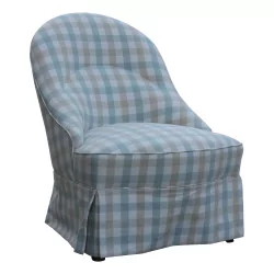 A pair of seats covered in checkered fabric