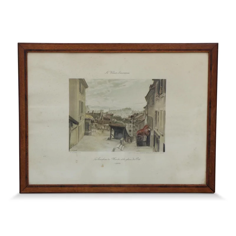 a work \"The market stairs and the Place du Crêt 1903\". - Moinat - Prints, Reproductions