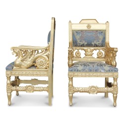 A pair of Empire seats covered in “Damascus” fabric