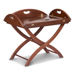 Une table de salon en bois d’hévéa et teint acajou