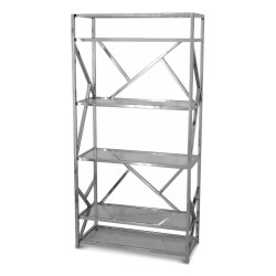 Une étagère contemporaine en inox et plateau verre