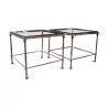 A pair of bronze end tables, glass top - Moinat - End tables, Bouillotte tables, Bedside tables, Pedestal tables