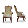 Ein Paar geprägte Walnusssitze von Yverdon - Moinat - Armlehnstühle, Sesseln