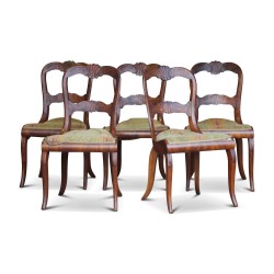 A set of embossed walnut seats from Yverdon