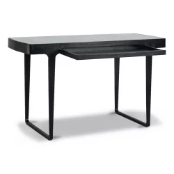 A “Monfort” flat desk, black color, glass top
